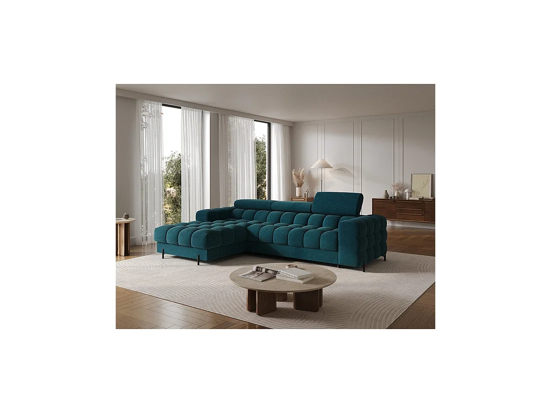 Canapé d'angle gauche convertible Bleu canard style épuré 285x99x181cm FILTRO