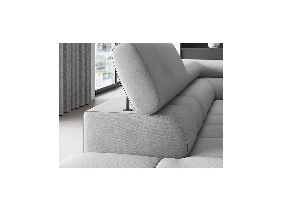Canapé d'angle gauche FERRUM Gris clair avec coffre pieds métal 276x93x200cm