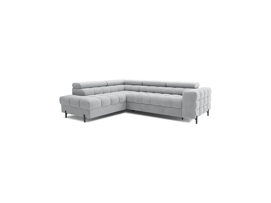Canapé d'angle gauche FERRUM Gris clair avec coffre pieds métal 276x93x200cm