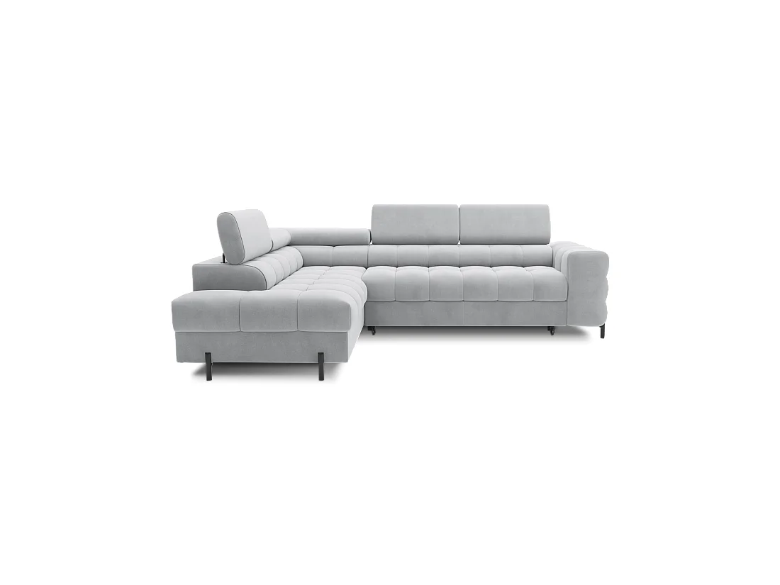 Canapé d'angle gauche FERRUM Gris clair avec coffre pieds métal 276x93x200cm