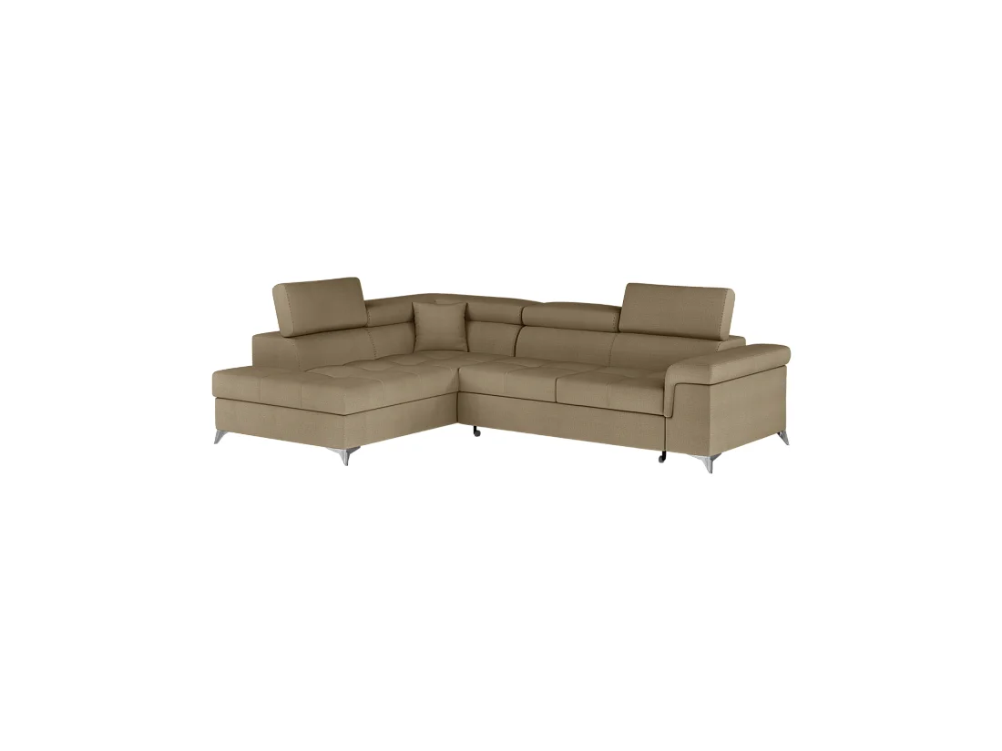 Canapé d'angle convertible PALAZZO 4 places marron – angle gauche avec 1 coussin