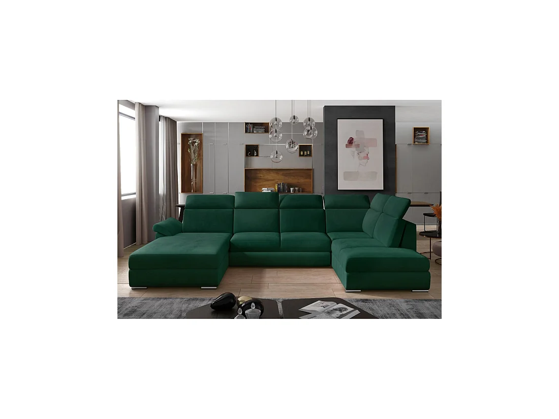 Canapé panoramique convertible MAJESTA 5 places vert foncé – angle gauche