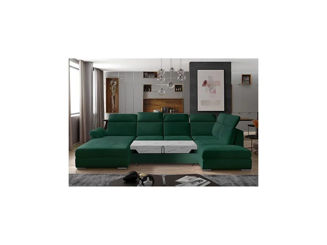 Canapé panoramique convertible MAJESTA 5 places vert foncé – angle gauche