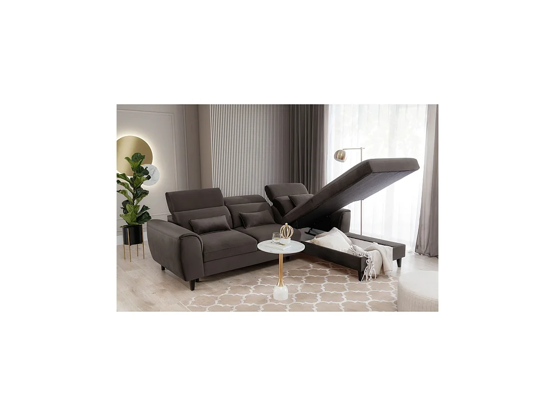 Canapé d'angle convertible chocolat angle droit 4 places FABLE