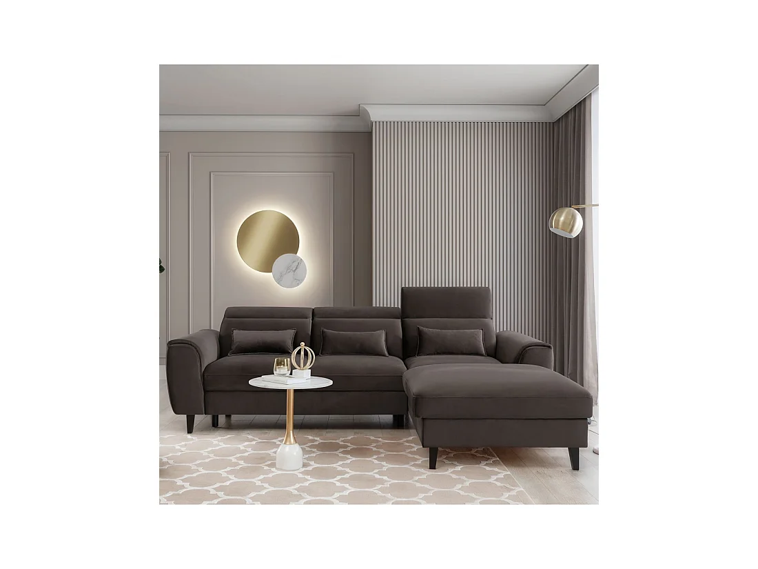 Canapé d'angle convertible chocolat angle droit 4 places FABLE