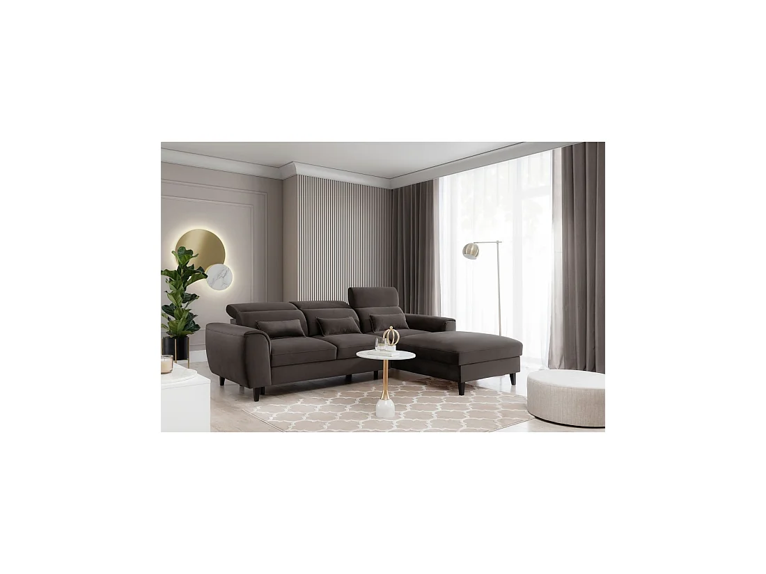 Canapé d'angle convertible chocolat angle droit 4 places FABLE