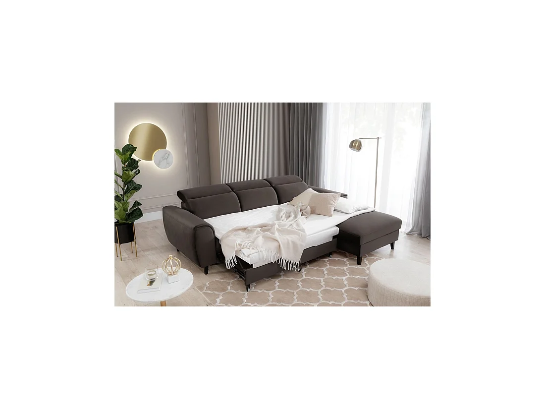 Canapé d'angle convertible chocolat angle droit 4 places FABLE
