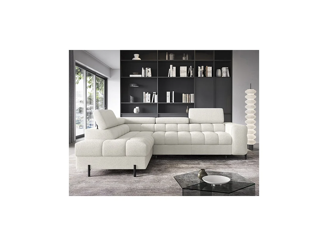 Canapé d'angle gauche convertible Blanc alpin 5 places FERRUM avec couchage 276x93x200cm