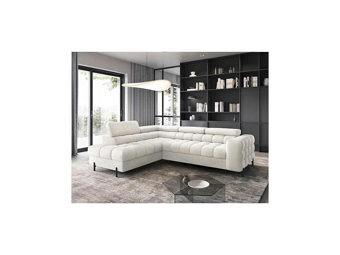 Canapé d'angle gauche convertible Blanc alpin 5 places FERRUM avec couchage 276x93x200cm