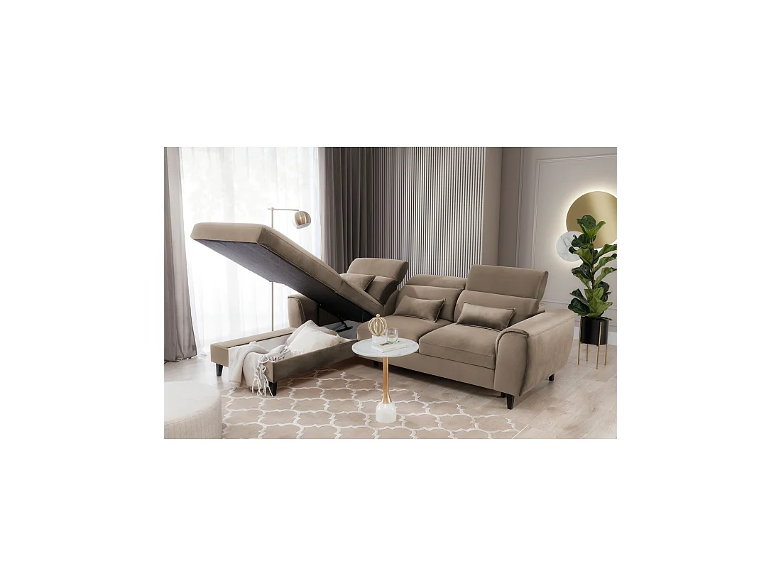 Canapé d'angle convertible marron angle gauche 4 places FABLE