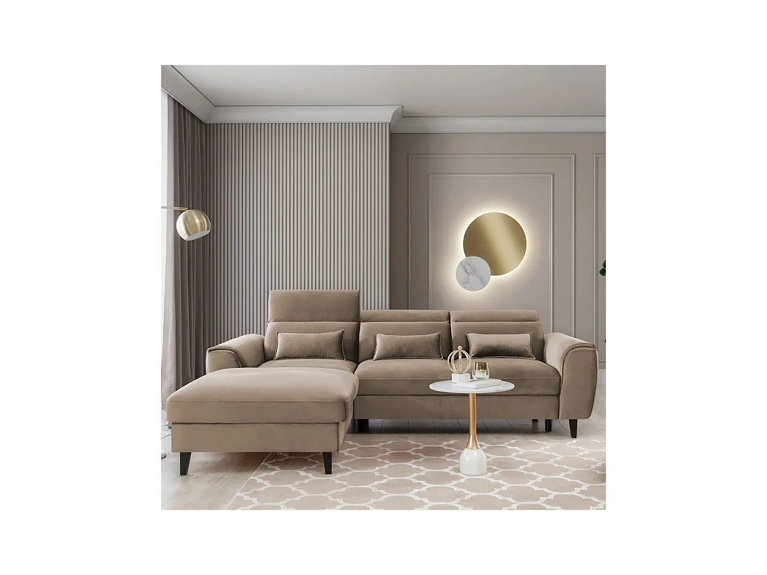 Canapé d'angle convertible marron angle gauche 4 places FABLE