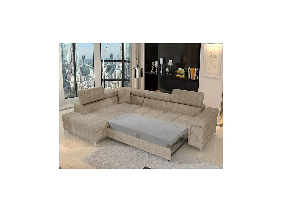 Canapé d'angle convertible PALAZZO 4 places beige – angle gauche avec coffre