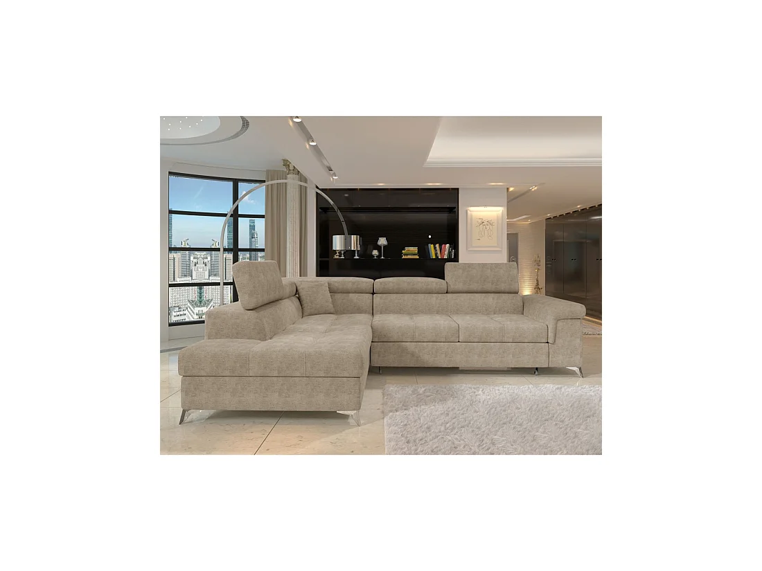 Canapé d'angle convertible PALAZZO 4 places beige – angle gauche avec coffre