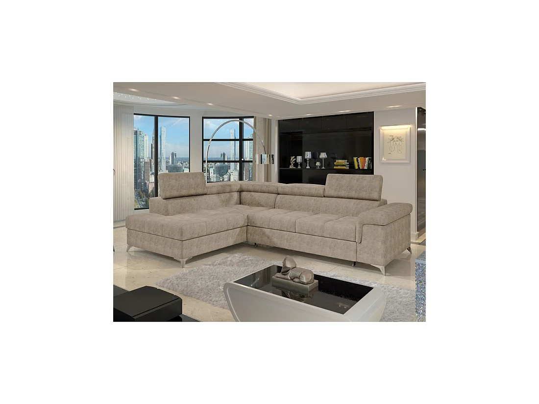 Canapé d'angle convertible PALAZZO 4 places beige – angle gauche avec coffre