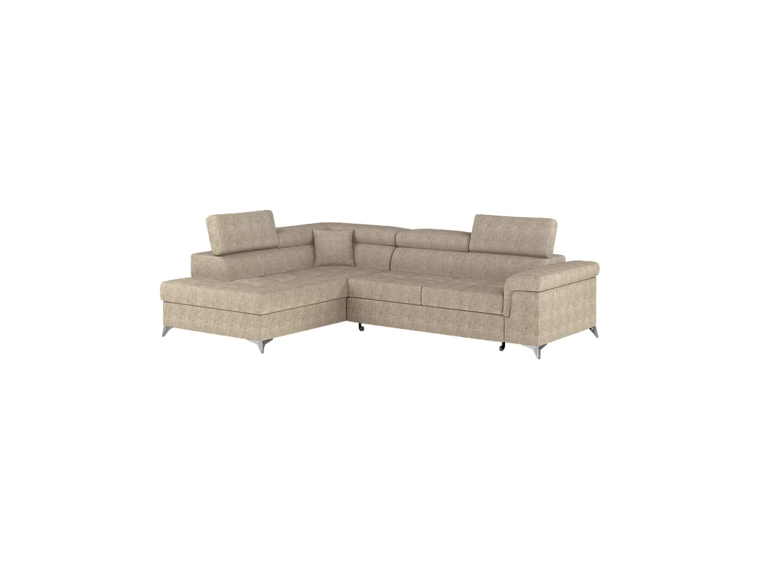Canapé d'angle convertible PALAZZO 4 places beige – angle gauche avec coffre