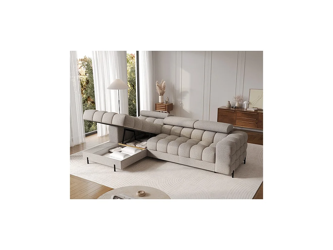 Canapé d'angle gauche convertible Beige chiné allure contemporaine 285x99x181cm FILTRO