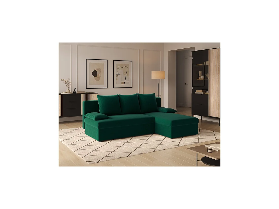 Canapé d'angle Vert foncé 3 places angle universel 206x90x146cm GINA