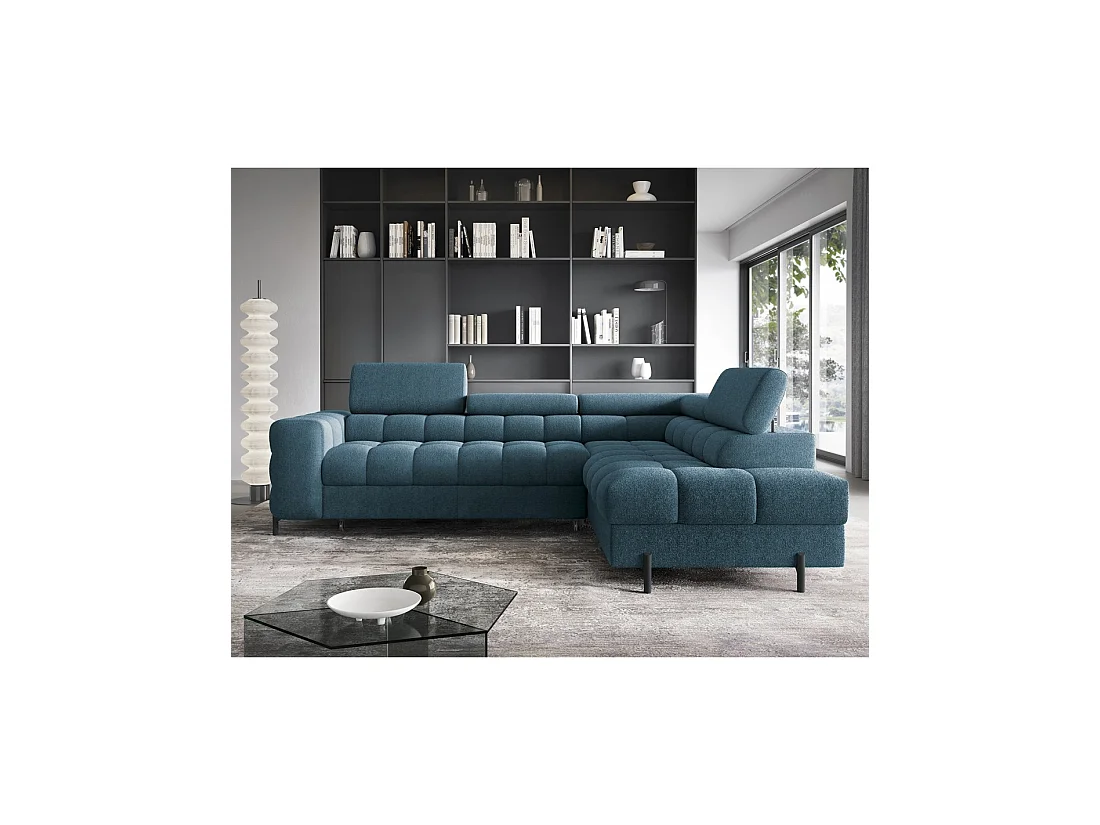 Sofá de esquina derecha FERRUM Azul oscuro con cofre espuma HR 276x93x200cm