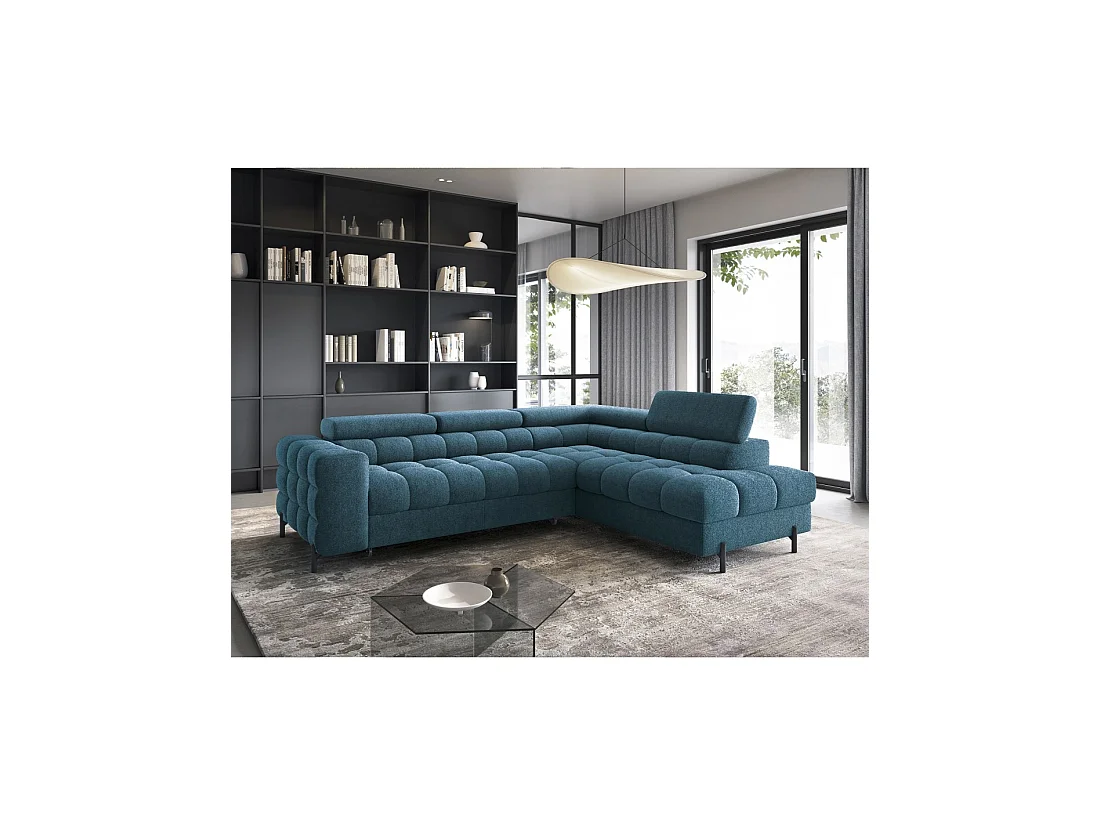 Sofá de esquina derecha FERRUM Azul oscuro con cofre espuma HR 276x93x200cm