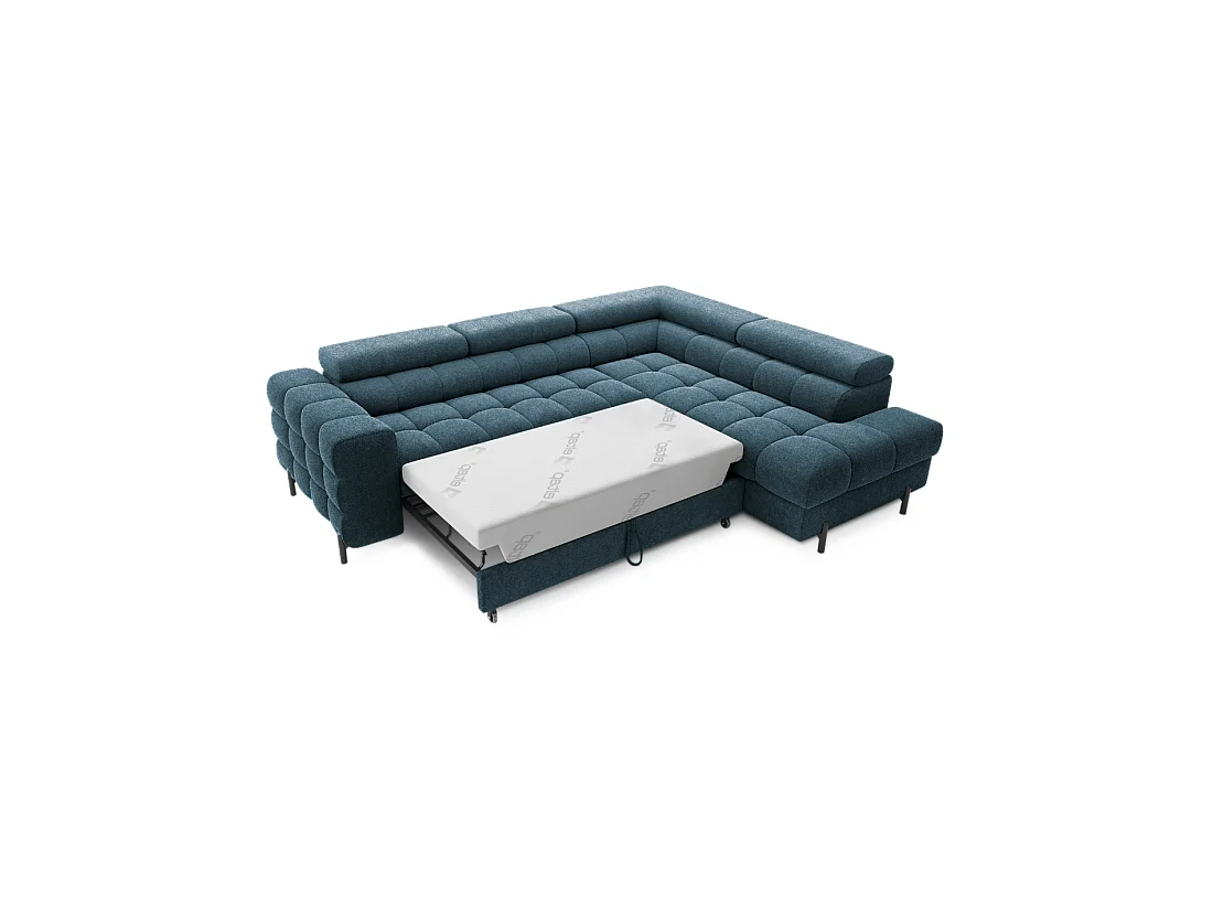 Sofá de esquina derecha FERRUM Azul oscuro con cofre espuma HR 276x93x200cm
