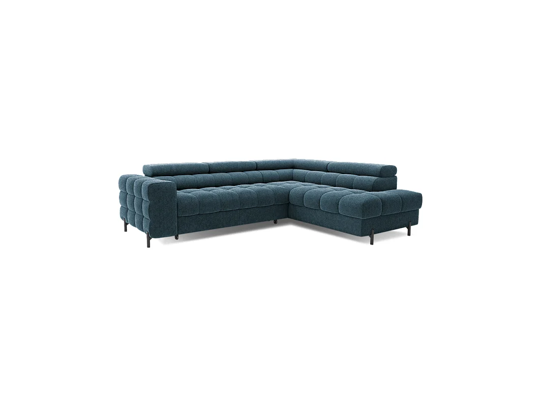 Sofá de esquina derecha FERRUM Azul oscuro con cofre espuma HR 276x93x200cm