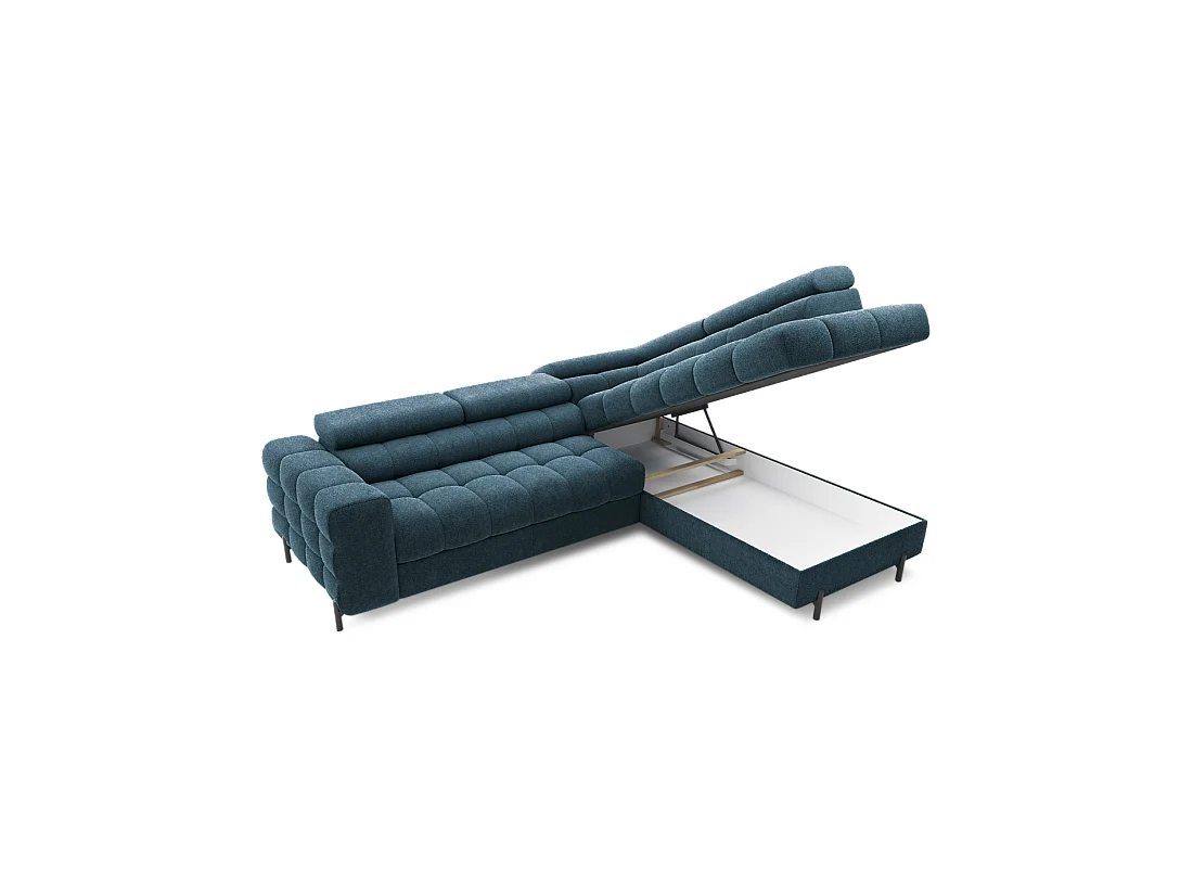 Sofá de esquina derecha FERRUM Azul oscuro con cofre espuma HR 276x93x200cm