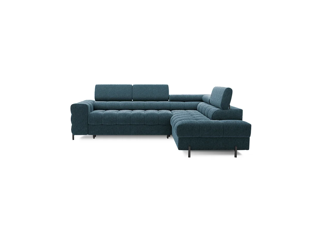 Sofá de esquina derecha FERRUM Azul oscuro con cofre espuma HR 276x93x200cm