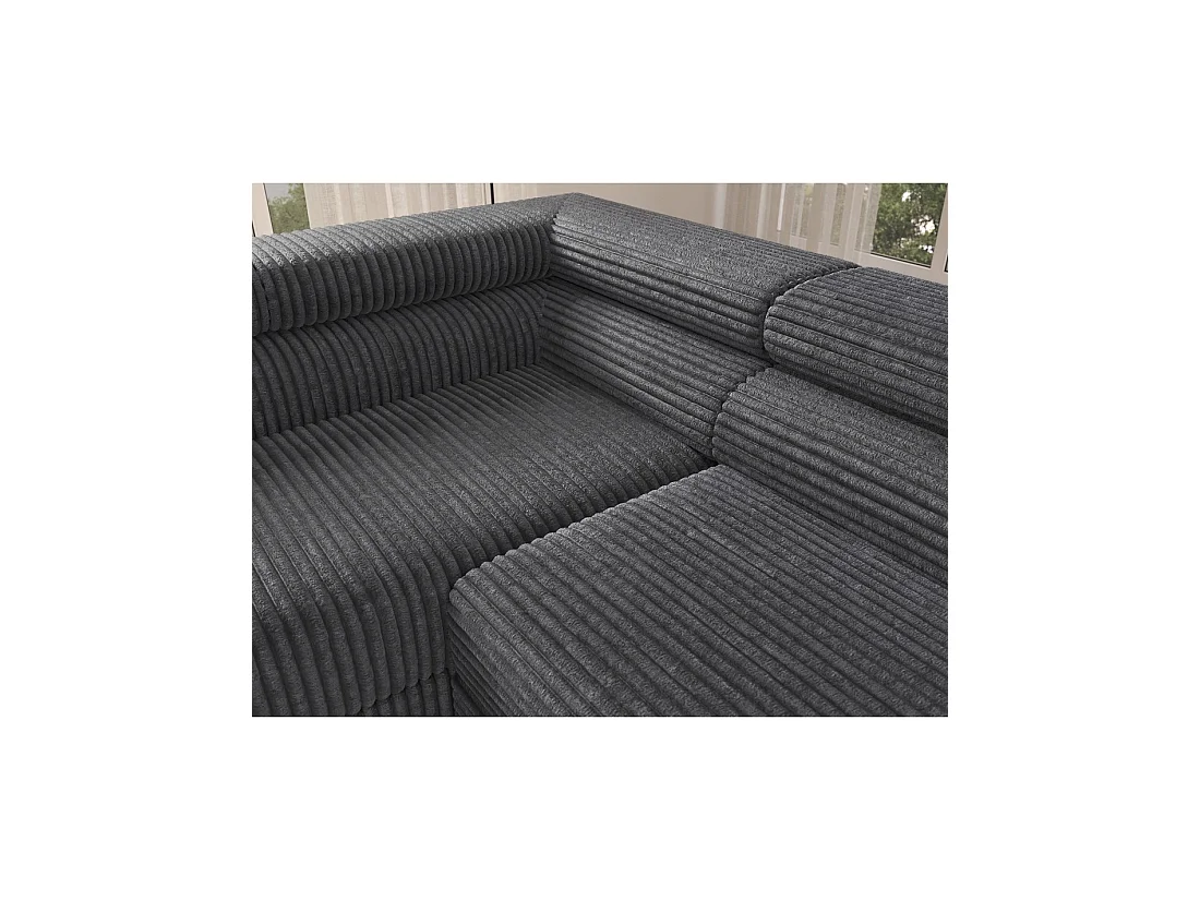 Canapé d'angle COLESIA convertible 5 places gris foncé velours côtelé – izquierda – 274x200cm