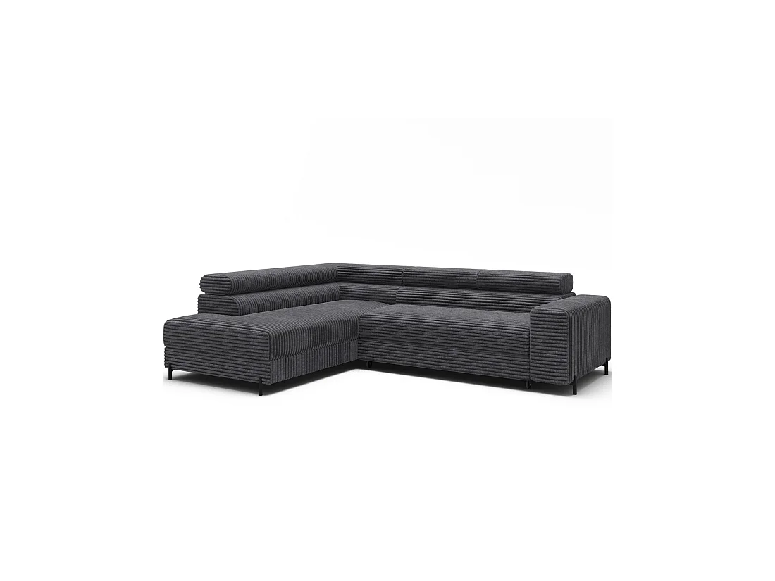 Canapé d'angle COLESIA convertible 5 places gris foncé velours côtelé – izquierda – 274x200cm