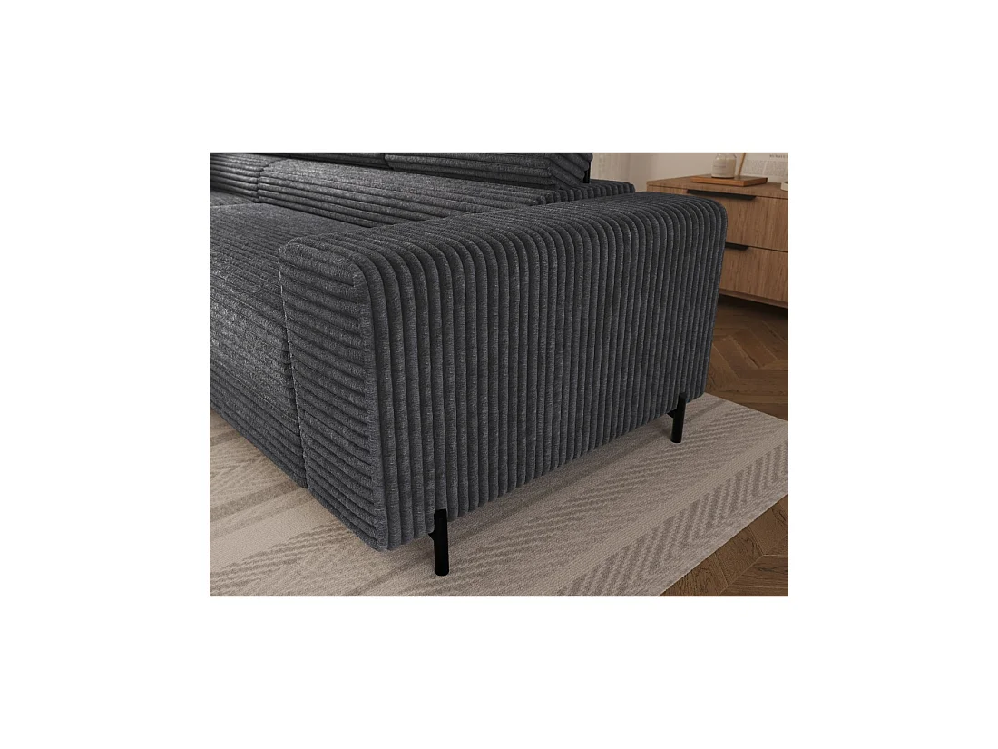Canapé d'angle COLESIA convertible 5 places gris foncé velours côtelé – izquierda – 274x200cm