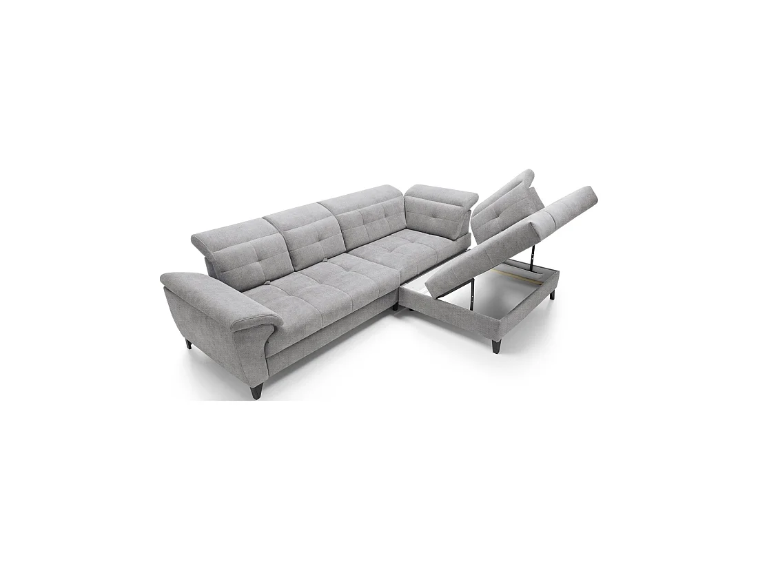 Canapé d'angle Gris 5 places angle droit rangement literie INFERNO