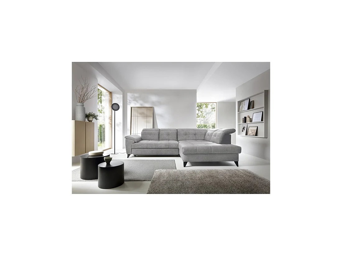 Canapé d'angle Gris 5 places angle droit rangement literie INFERNO