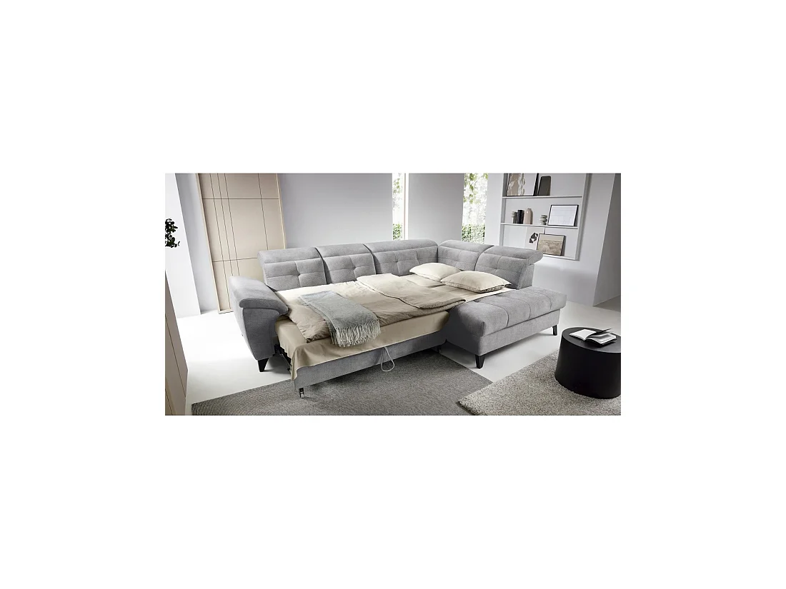 Canapé d'angle Gris 5 places angle droit rangement literie INFERNO
