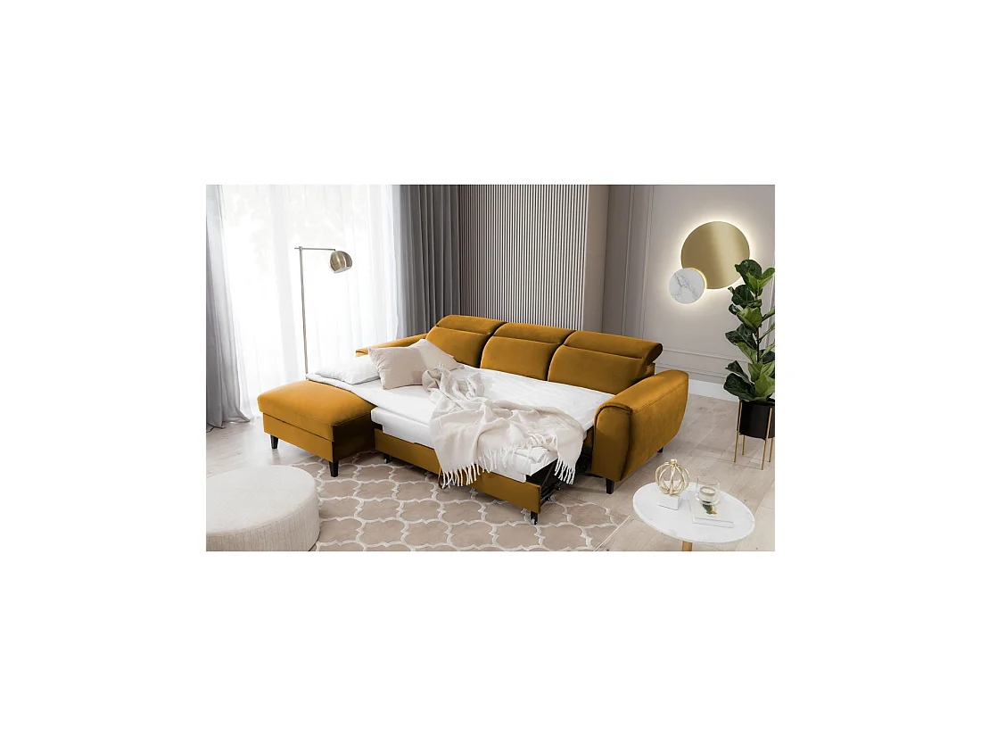 Canapé d'angle convertible jaune angle gauche 4 places FABLE