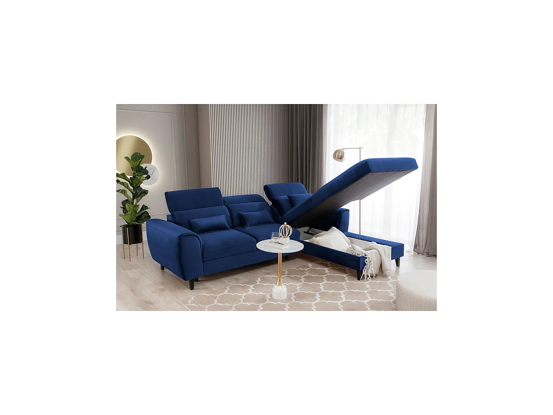 Canapé d'angle convertible bleu marine angle droit 4 places FABLE
