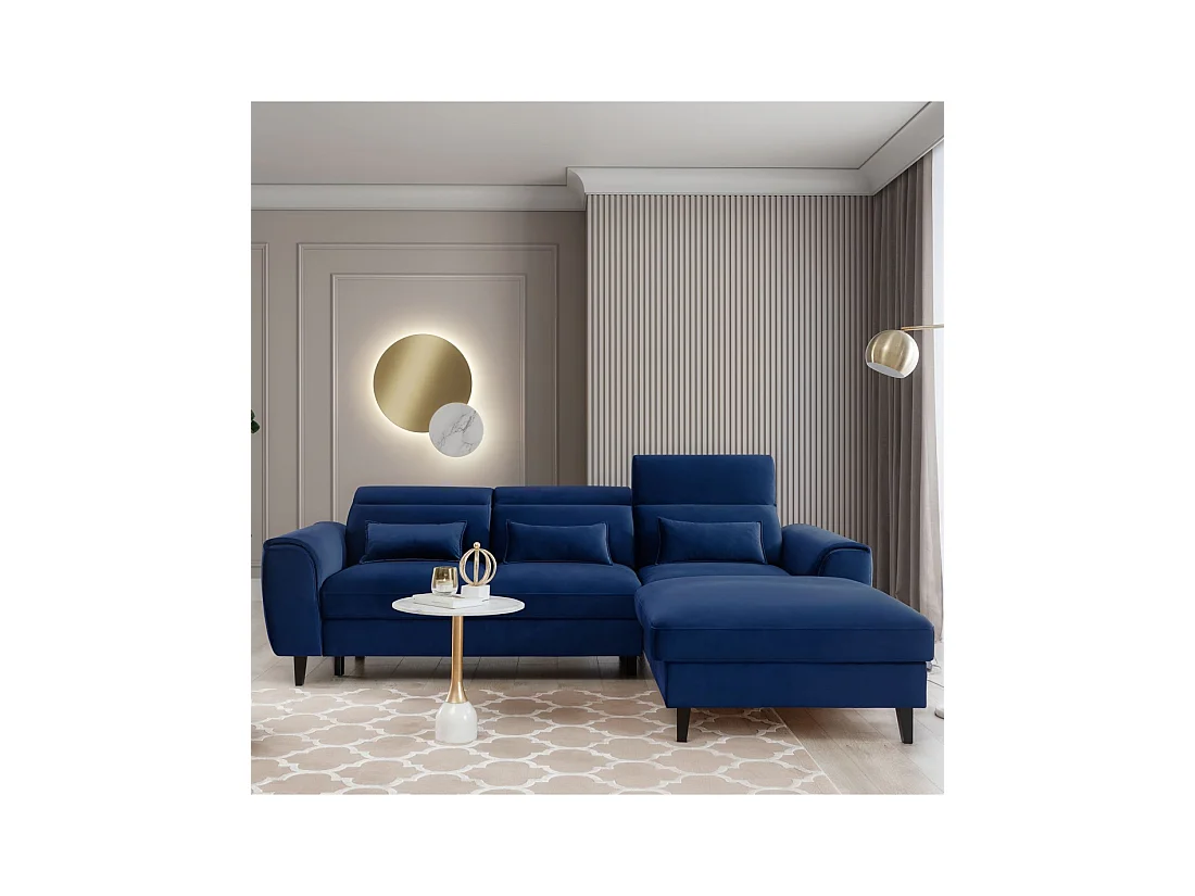 Canapé d'angle convertible bleu marine angle droit 4 places FABLE