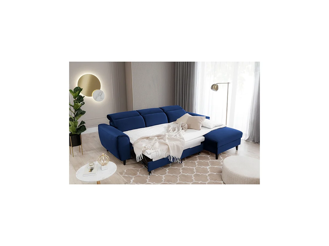 Canapé d'angle convertible bleu marine angle droit 4 places FABLE
