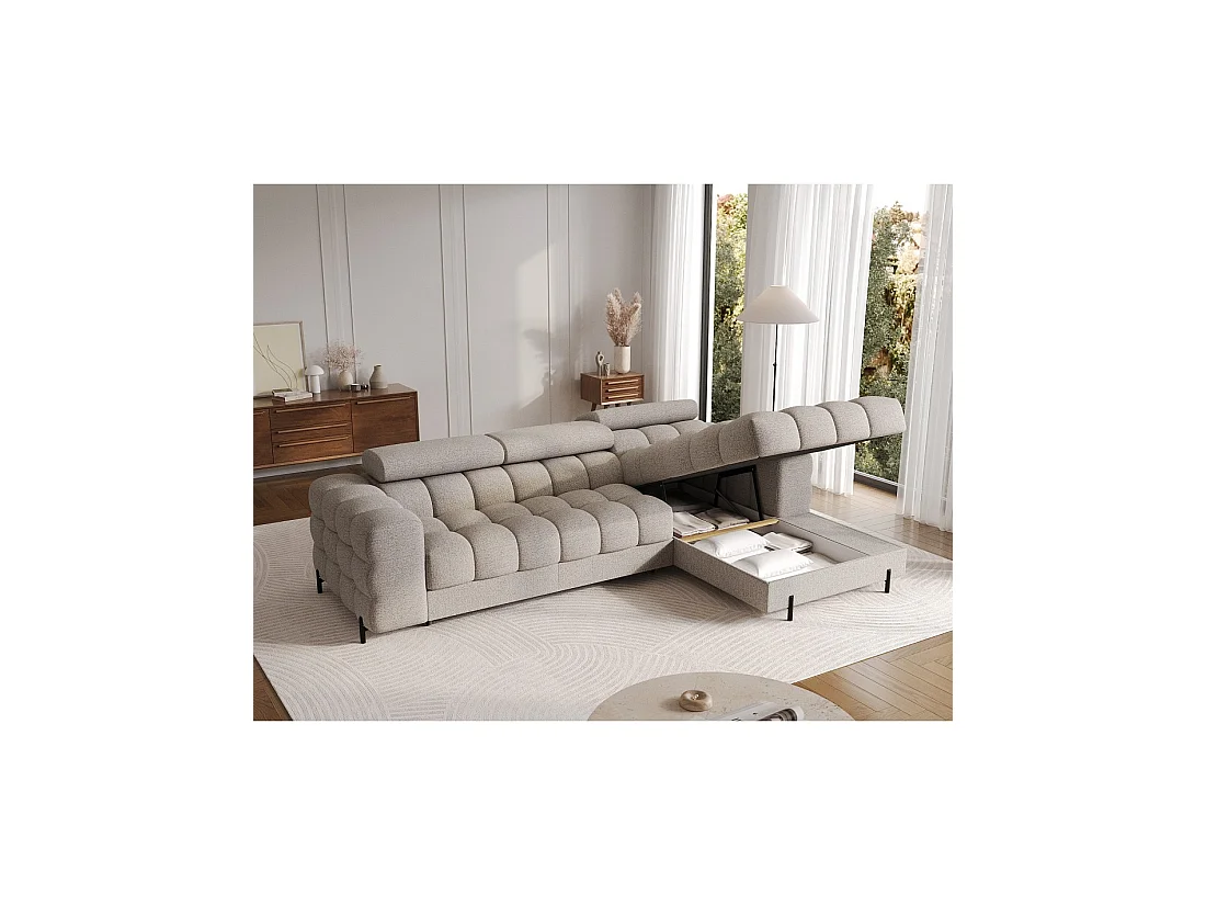 Canapé d'angle droit convertible Beige chiné allure contemporaine 285x99x181cm FILTRO