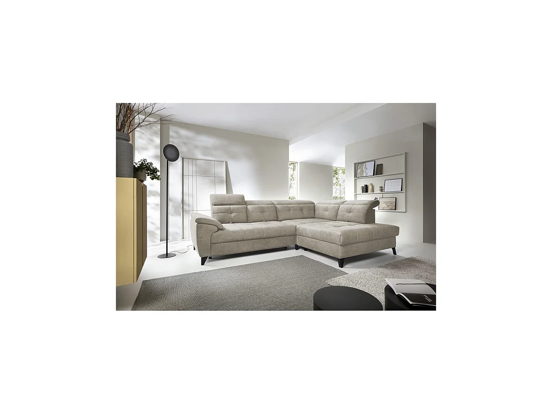 Canapé d'angle Beige 5 places angle droit salon familial INFERNO