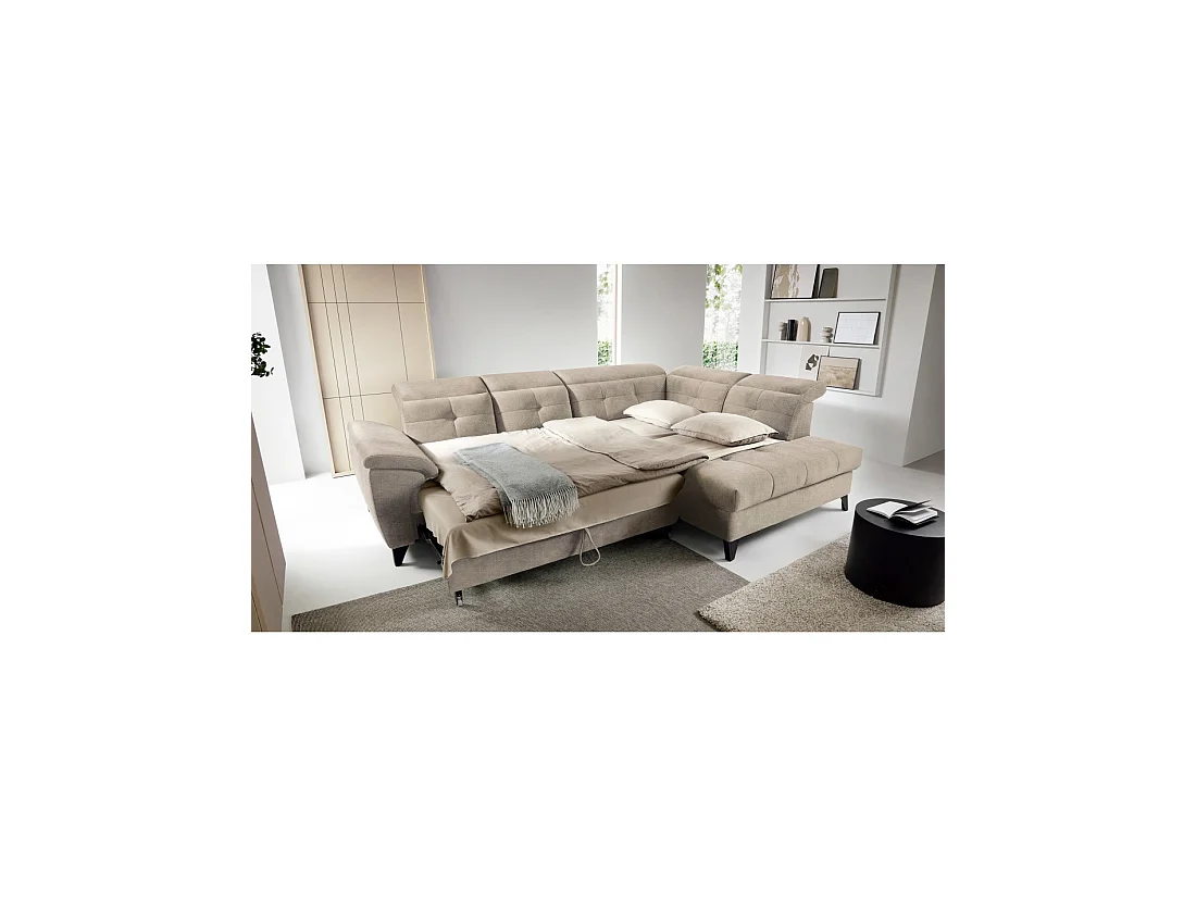 Canapé d'angle Beige 5 places angle droit salon familial INFERNO