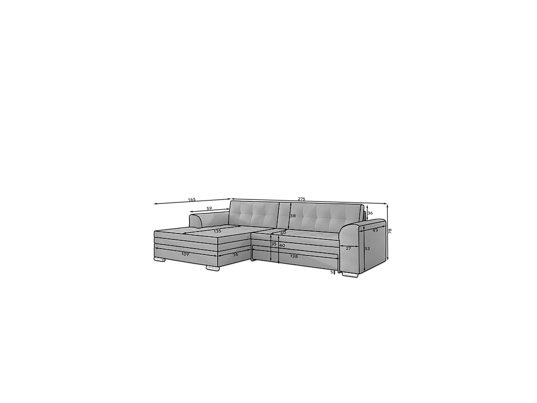 Canapé d'angle convertible CONFORTO 4 places gris foncé – angle gauche