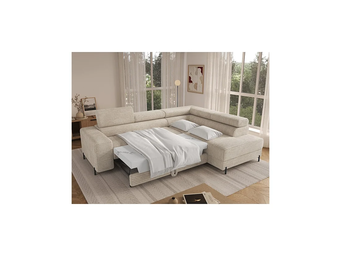 Canapé d'angle COLESIA convertible 5 places gris foncé velours côtelé – droit – 274x200cm