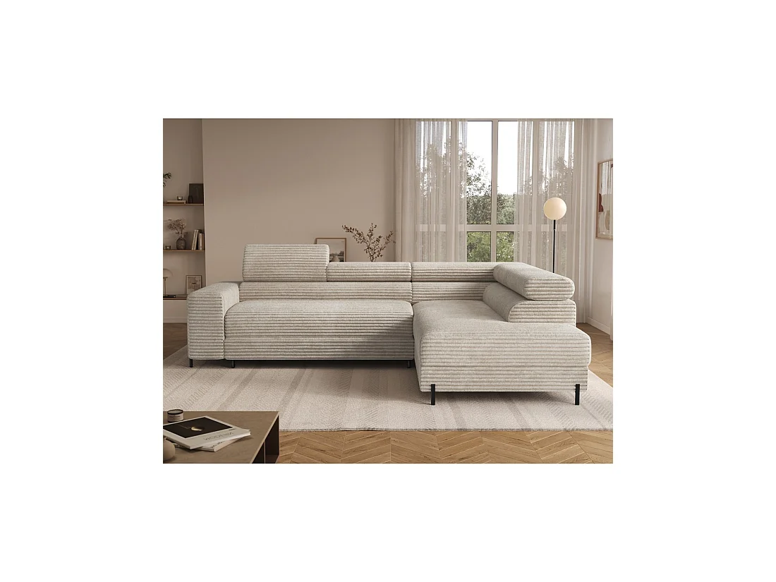 Canapé d'angle COLESIA convertible 5 places gris foncé velours côtelé – droit – 274x200cm