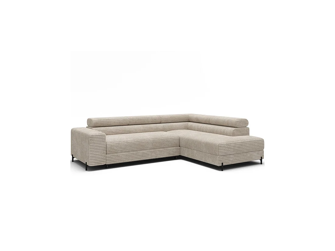 Canapé d'angle COLESIA convertible 5 places gris foncé velours côtelé – droit – 274x200cm