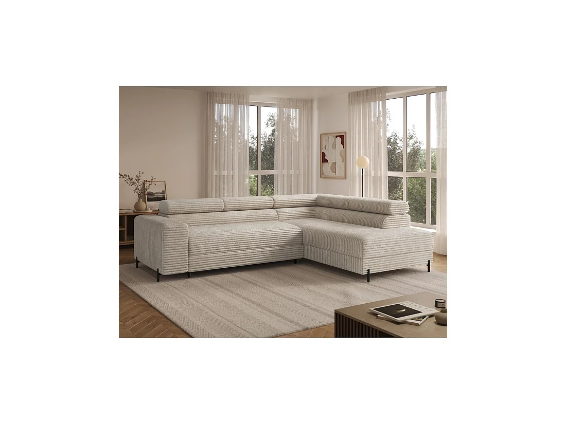 Canapé d'angle COLESIA convertible 5 places gris foncé velours côtelé – droit – 274x200cm