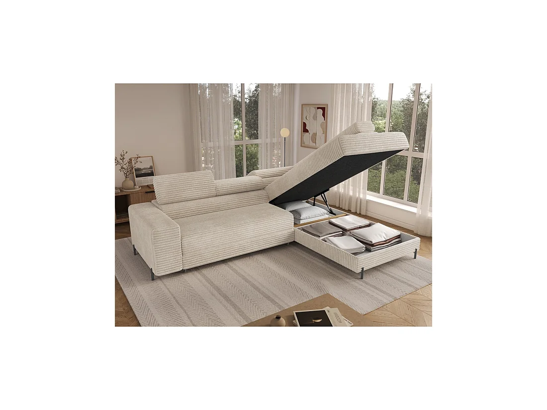 Canapé d'angle COLESIA convertible 5 places gris foncé velours côtelé – droit – 274x200cm