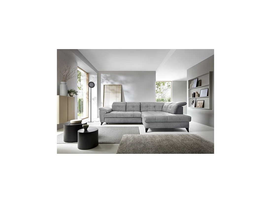 Canapé d'angle Gris 5 places angle droit design moderne INFERNO