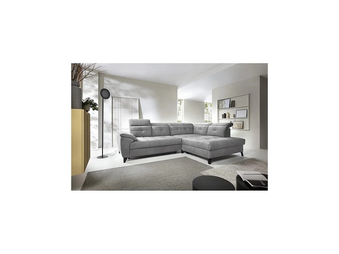 Canapé d'angle Gris 5 places angle droit design moderne INFERNO