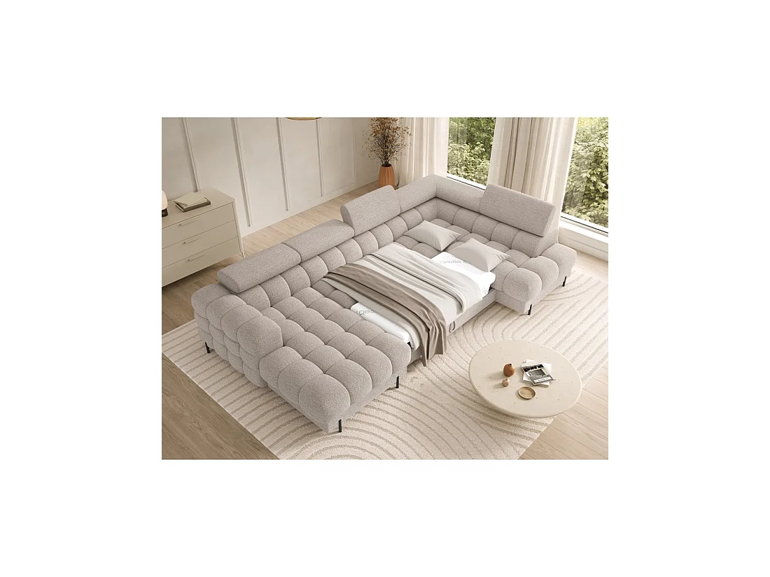 Canapé panoramique convertible Beige clair angle droit FERARIA 358x93x202cm