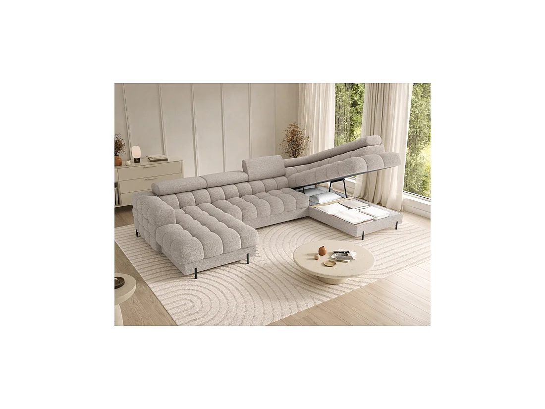 Canapé panoramique convertible Beige clair angle droit FERARIA 358x93x202cm